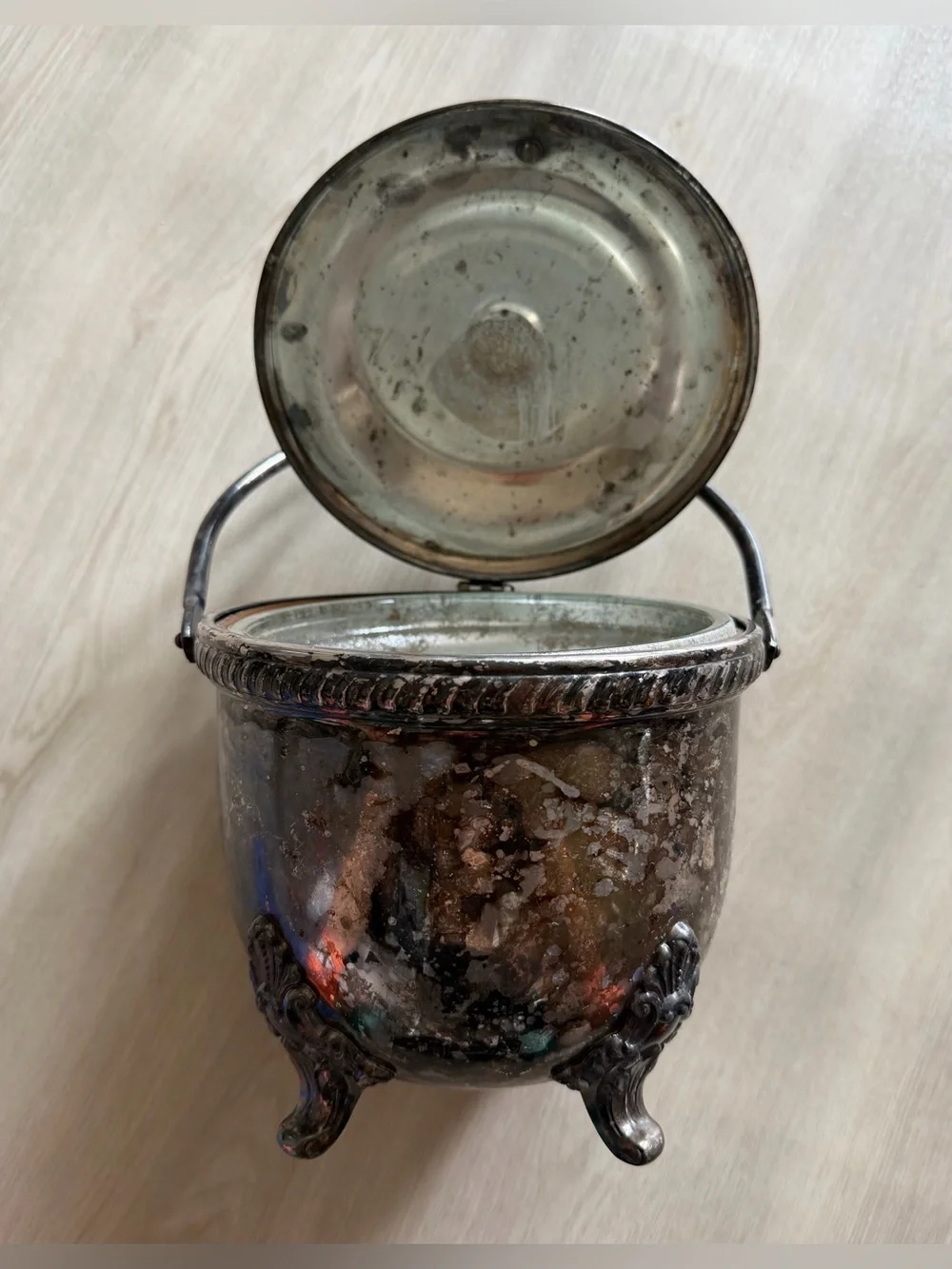 Vintage Bristol EPCA Silverplate By Poole Footed Ice Bucket W/Swing Back